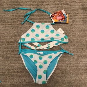 Snapperrock polka dot crossing halter bikini NWT